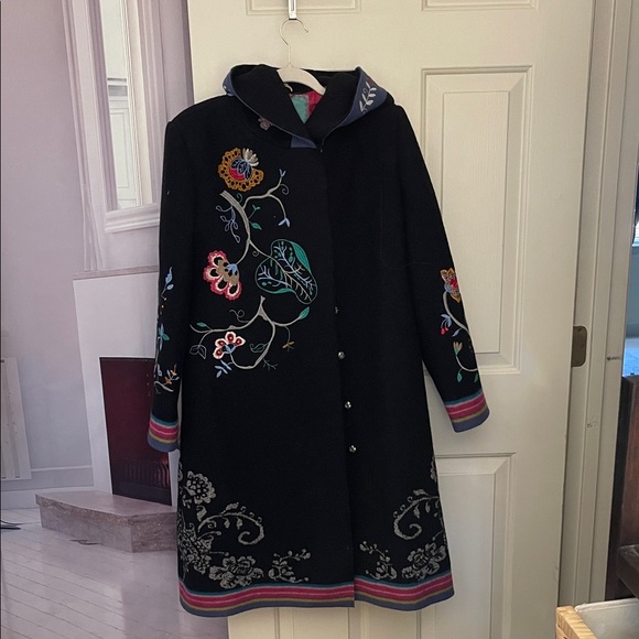 IVKO Black Wool Embroidered Hooded Coat.  Size 40. - Picture 2 of 15
